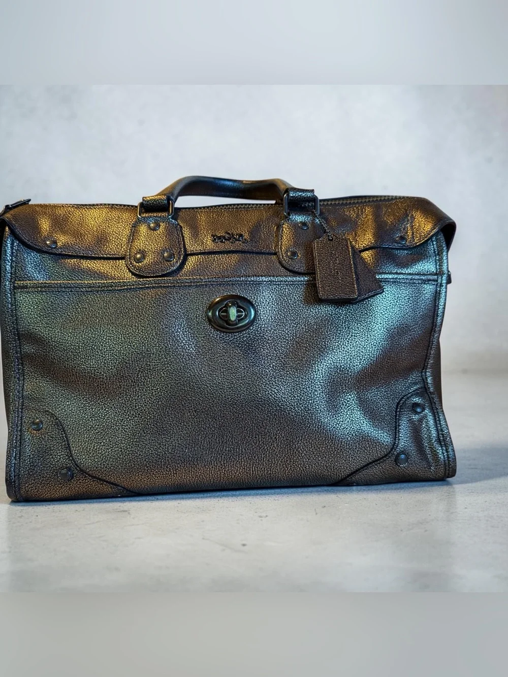 Coach Rhyder Metallic Leather Satchel with Gunmetal-tone Hardware